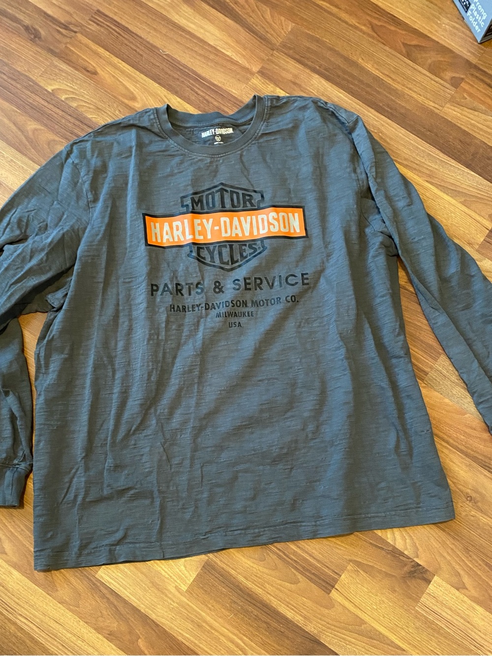 Harley-Davidson Men's Long Sleeve Logo Shirt - Gray with Orange Accent 3xl
